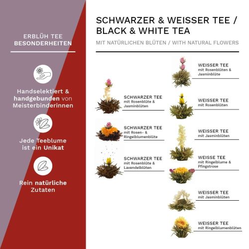 Подаръчен комплект Creano ErbluhTee в дървена кутия с магнитно затваряне, 12 топки цъфтящ чай, 9 разновидности