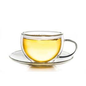   Cana termica Creano, 250 ml, sticla borosilicata, perete dublu, cu farfurioara