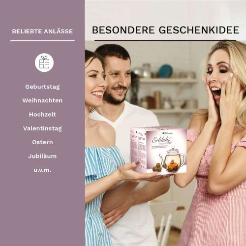 Подаръчен комплект Creano ErbluhTee Mix, стъклен чайник 500 мл и 6 топки цъфтящ черен чай, 3 разновидности