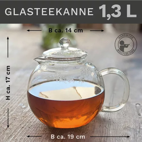Ceainic din sticla Creano All-in-One, 1,3 L, cu infuzor din inox si capac, anti-picurare