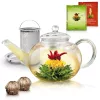 Ceainic din sticla Creano, 1,2 L, cu infuzor din inox, capac si 2 flori de ceai