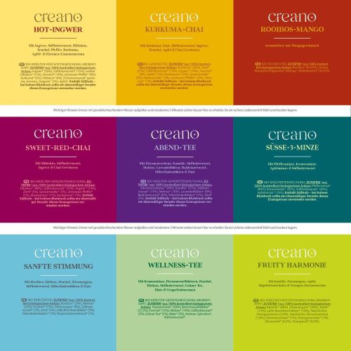 Подаръчен комплект био чай Creano Selection Box, 90 броя, 9 сорта, без кофеин, 27, 5x23x7, 8 см