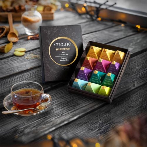 Подаръчен комплект био чай Creano Organic Herbal Tea, 12 пирамидални пакетчета, 9 разновидности, 30 г