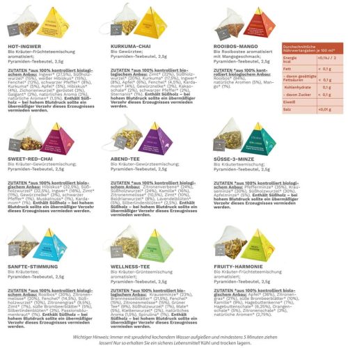 Подаръчен комплект био чай Creano Organic Herbal Tea, 12 пирамидални пакетчета, 9 разновидности, 30 г