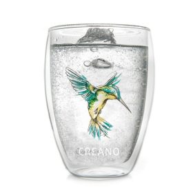   Pahar termic Creano Hummi, 250 ml, sticla borosilicata, perete dublu, decor colibri verde
