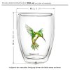 Pahar termic Creano Hummi, 250 ml, sticla borosilicata, perete dublu, decor colibri verde