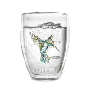   Pahar termic Creano Hummi, 250 ml, sticla borosilicata, perete dublu, decor colibri albastru