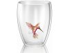 Pahar termic Creano Hummi, 250 ml, sticla borosilicata, perete dublu, decor colibri rosu