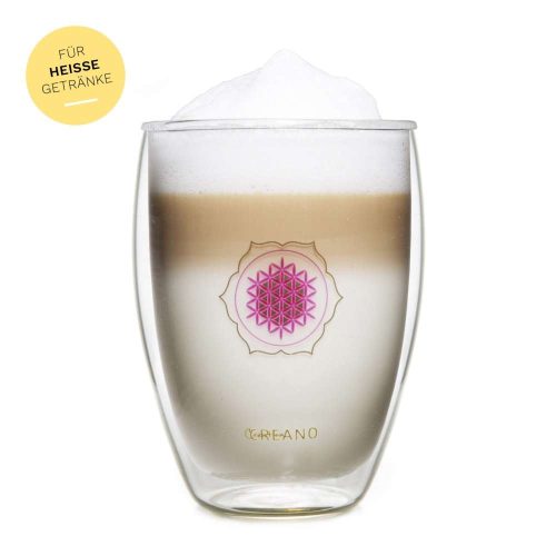 Pahar termic Creano Floarea Vietii, 250 ml, cutie cadou, sticla borosilicata, perete dublu