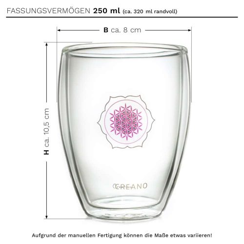 Pahar termic Creano Floarea Vietii, 250 ml, cutie cadou, sticla borosilicata, perete dublu
