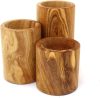 Комплект 3 поставки за чаени свещи от маслиново дърво, 6/8/10 см, диаметър 5,5 см