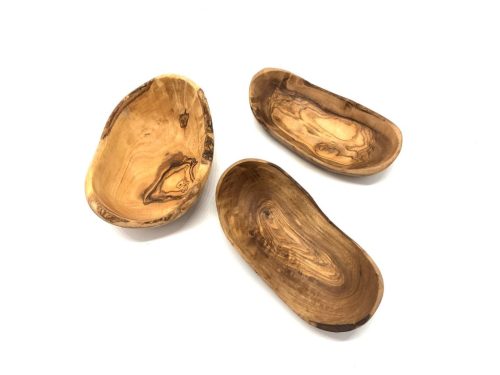 Рустикална овална купичка от маслиново дърво, 9–11 см, ширина 6 см, за снаксове и сервиране