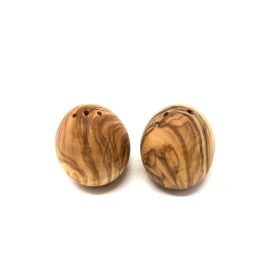   Комплект 2 бр. солница и пиперница от маслиново дърво, яйцевидна форма, височина 5,5 см