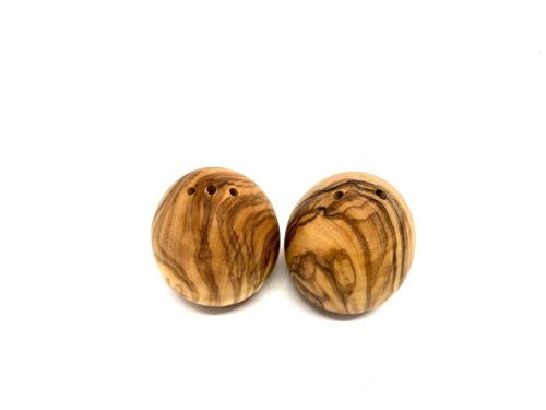 Комплект 2 бр. солница и пиперница от маслиново дърво, яйцевидна форма, височина 5,5 см