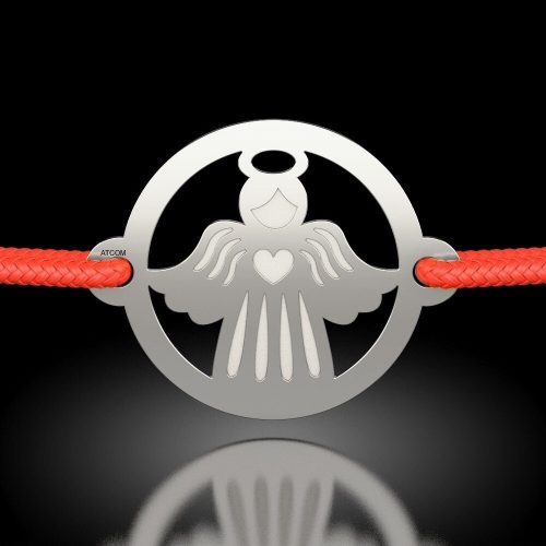 Сребърна гривна с червена корда модел Коледен ангел