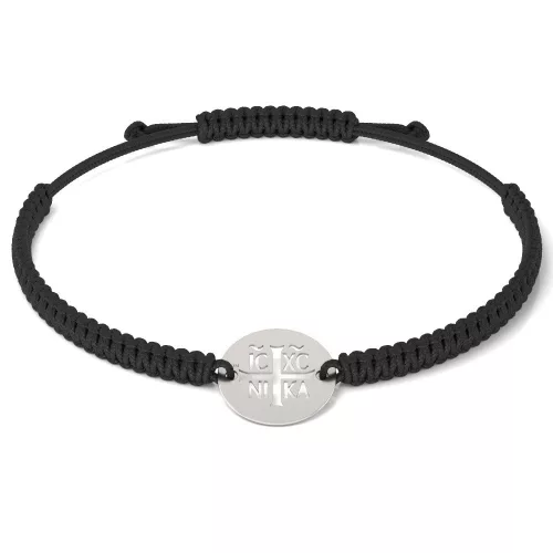 Сребърна гривна с корда православна модел 14