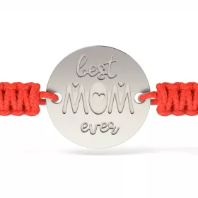   Сребърна гривна с червена плетена връв, модел Best Mom