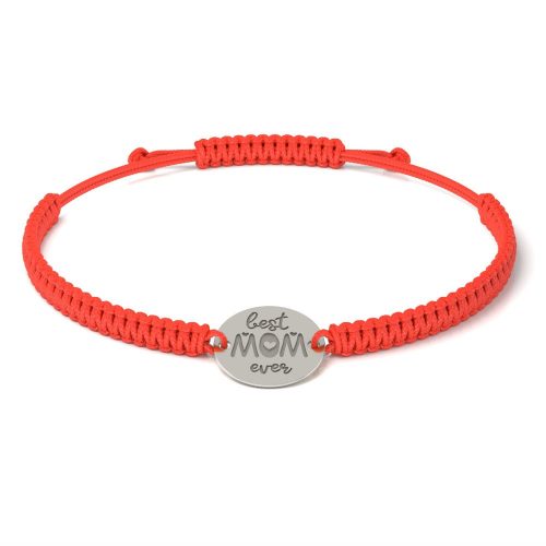 Сребърна гривна с червена плетена връв, модел Best Mom
