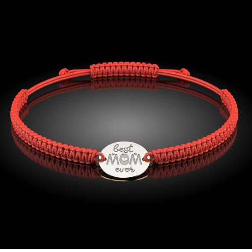 Сребърна гривна с червена плетена връв, модел Best Mom