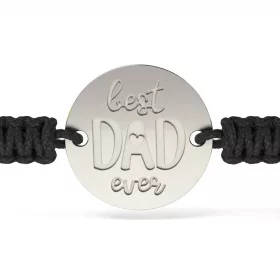   Сребърна гривна с черна плетена връв, модел Best Dad