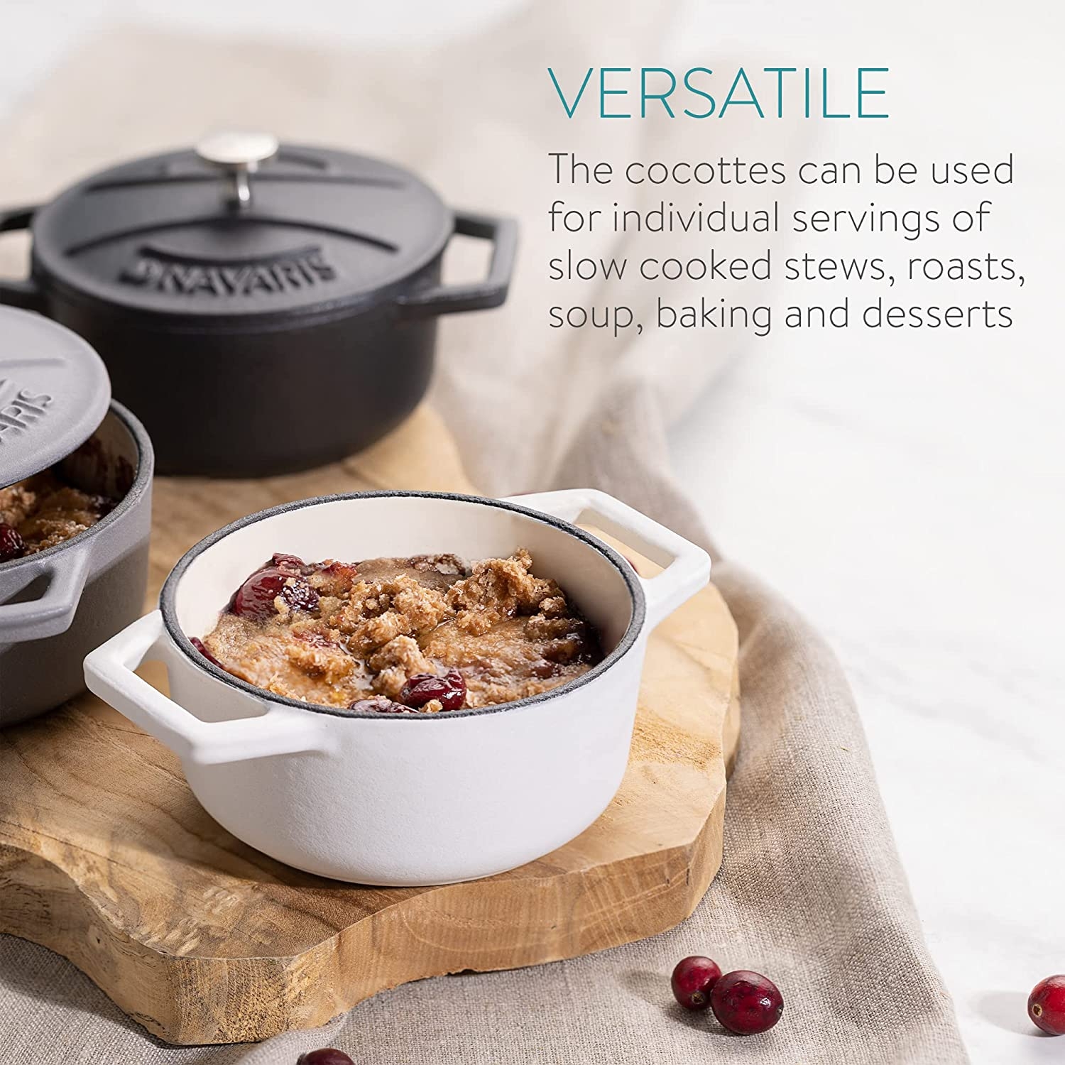 Комплект 4 мини чугунени съдове Navaris, 10,5 см, 290 мл, за фурна и котлон, черен/бял/сив