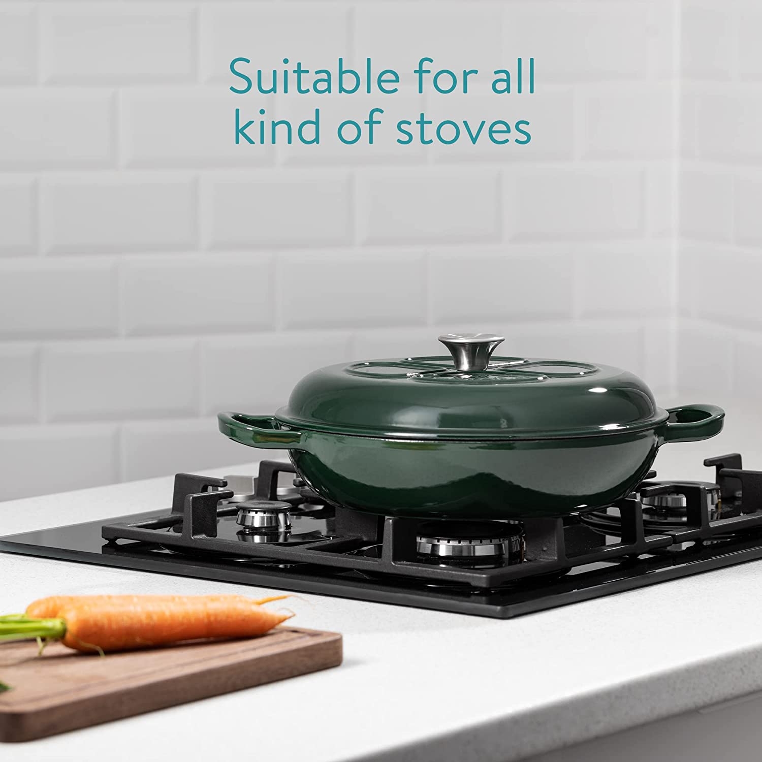 Емайлиран съд от чугун Navaris за плочи/фурни - 29,5 см - 3,5 L - Зелен