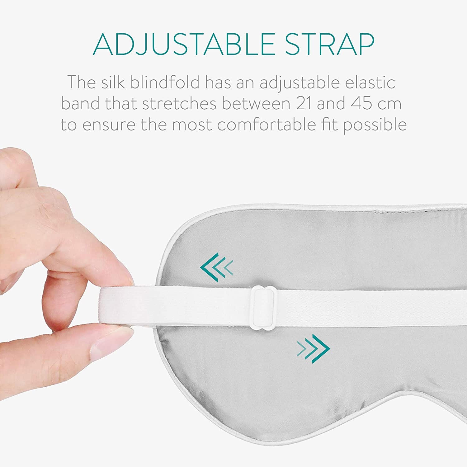 Сънна маска Navaris, 100% копринен материал, сиво/бяло, 21-45 см