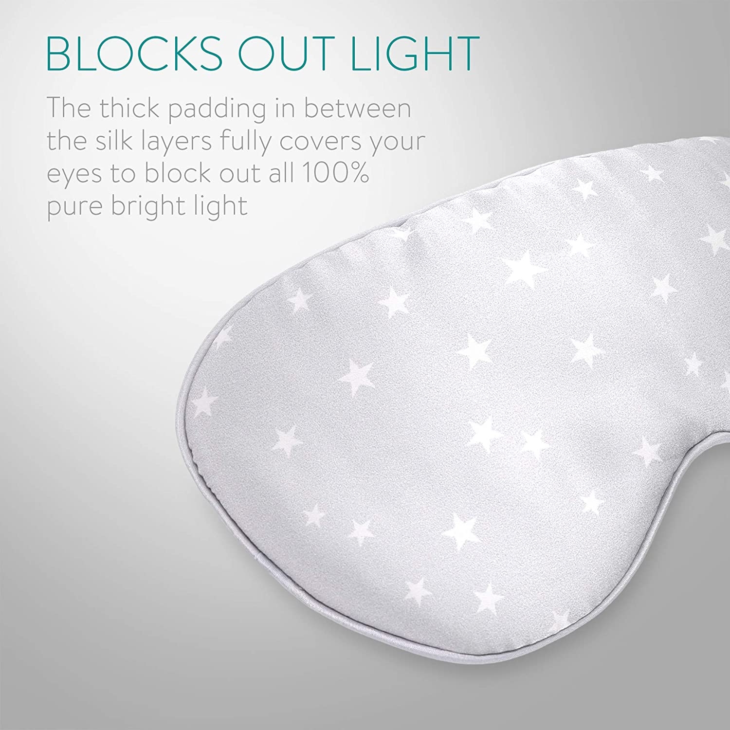 Сънна маска Navaris, 100% копринен материал, сиво/бяло, 21-45 см